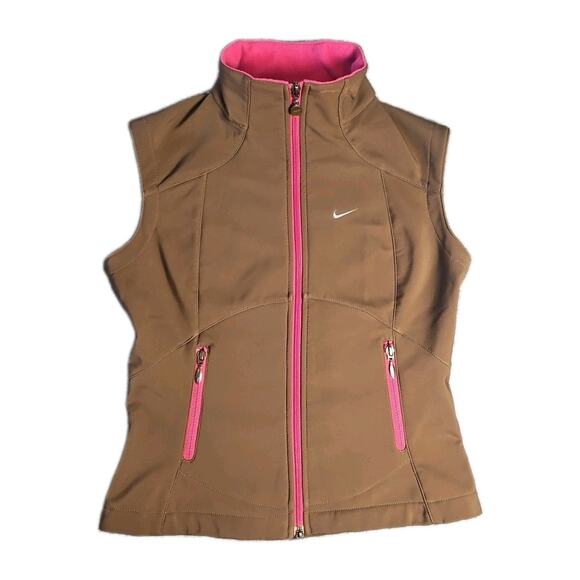 Nike Women’s Small Brown Pink Fleece Lined Full Zip Vest Jacket Running Outdoor - Picture 1 of 6